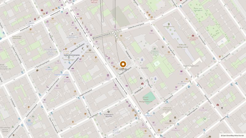 Karte von Wien-Margareten mit der Praxis an der Ecke Högelmüllergasse und Reinprechtsdorfer Straße